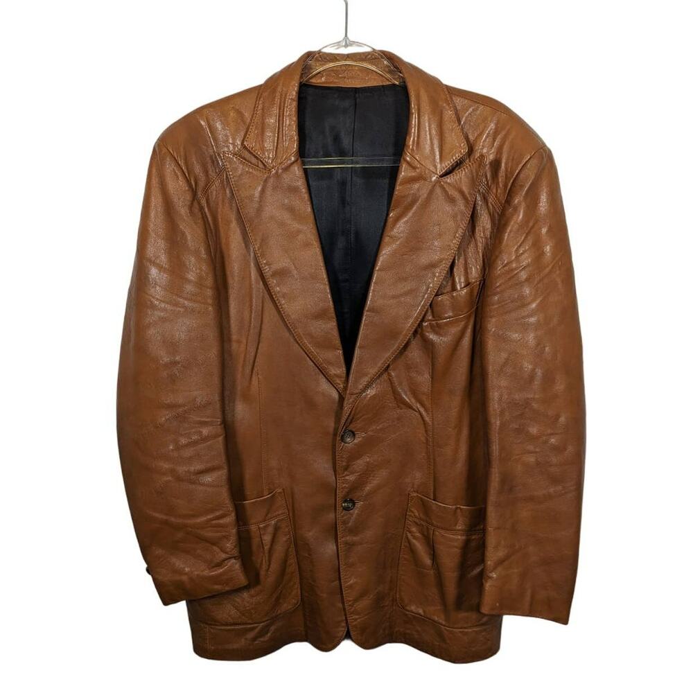 Vintage 70s Scully Caramel Leather Western Blazer Jacket Mens Unisex Size 46